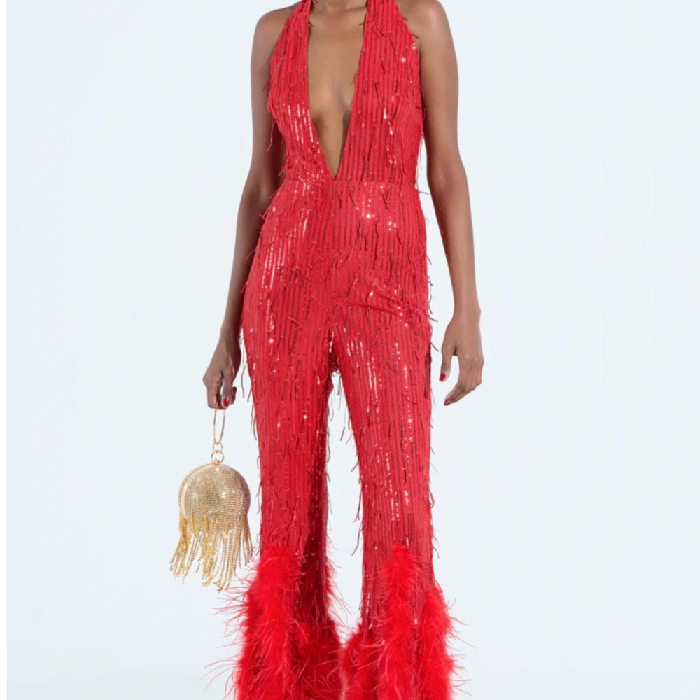 Elegant Red Sequin Jumpsuit